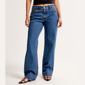 Abercrombie & Fitch Blue Curve Love Low Rise Baggy Straight Leg Jeans